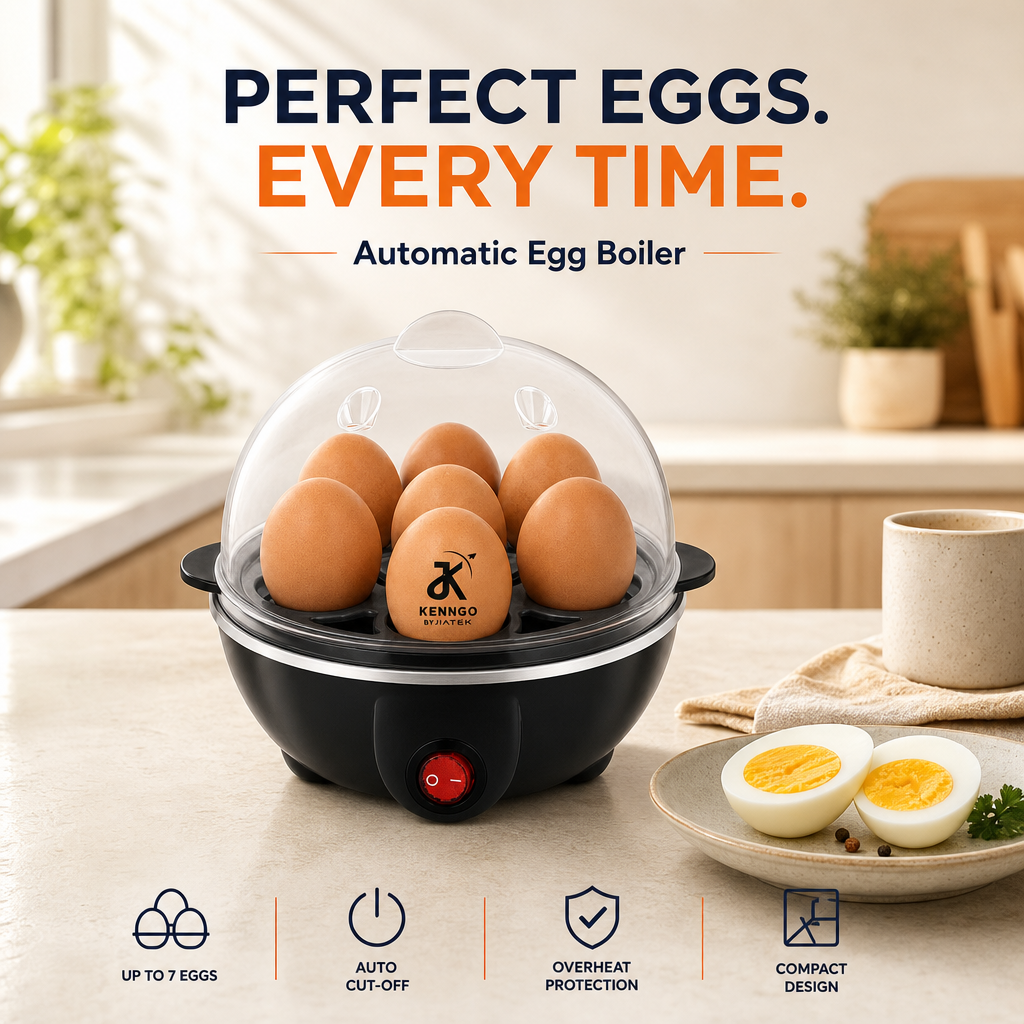KENNGO Electric Egg Boiler for 7 Eggs – Black