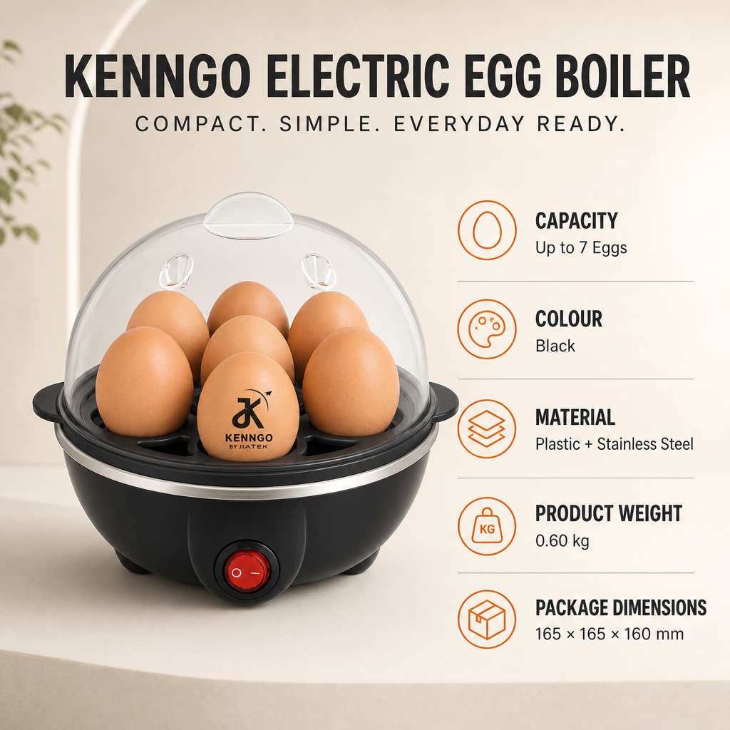 KENNGO Electric Egg Boiler for 7 Eggs – Black