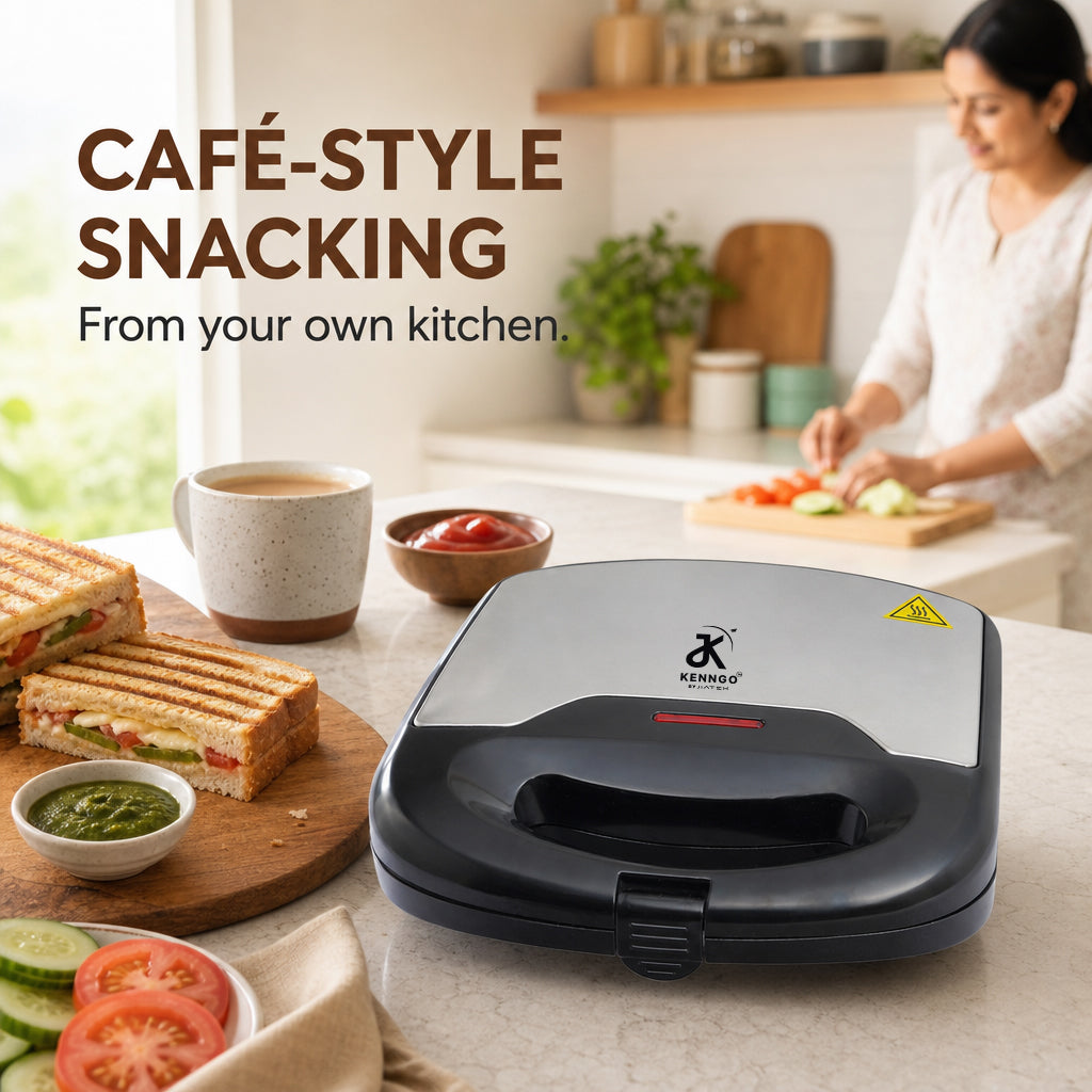 KENNGO Sandwich & Grill Toaster – Silver and Black