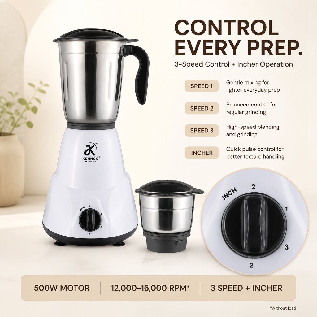 KENNGO 500W Mixer Grinder – White