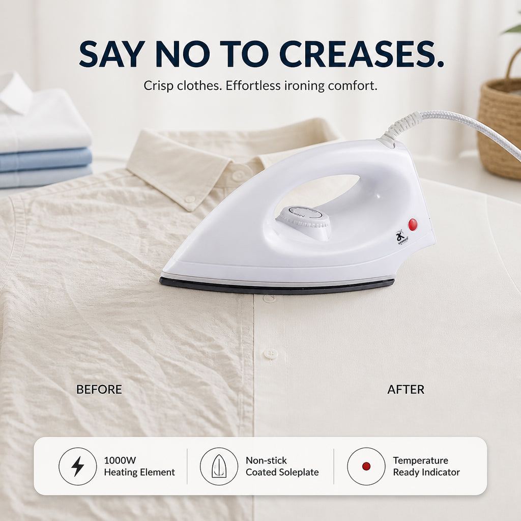 KENNGO 1000W Lightweight Electric Iron – White