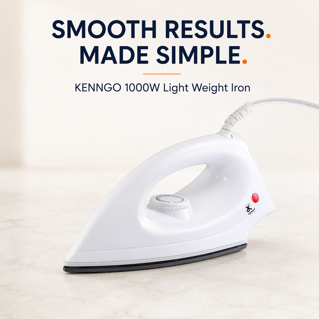 KENNGO 1000W Lightweight Electric Iron – White