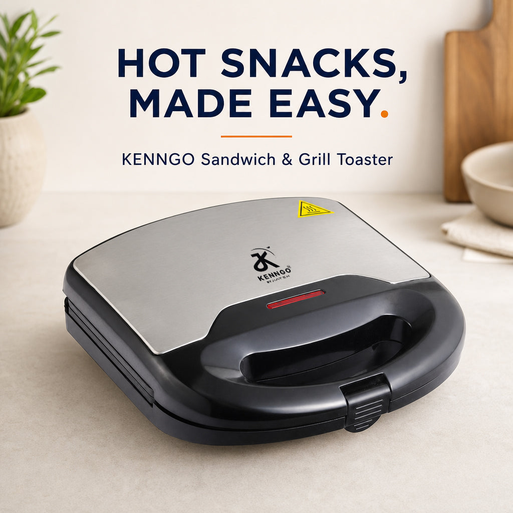 KENNGO Sandwich & Grill Toaster – Silver and Black