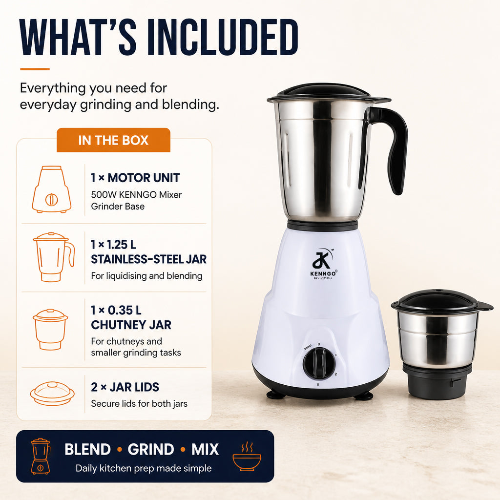 KENNGO 500W Mixer Grinder – White