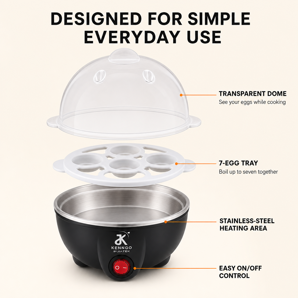 KENNGO Electric Egg Boiler for 7 Eggs – Black