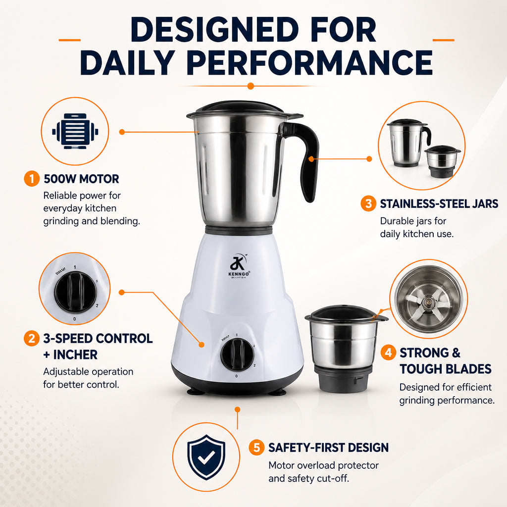 KENNGO 500W Mixer Grinder – White