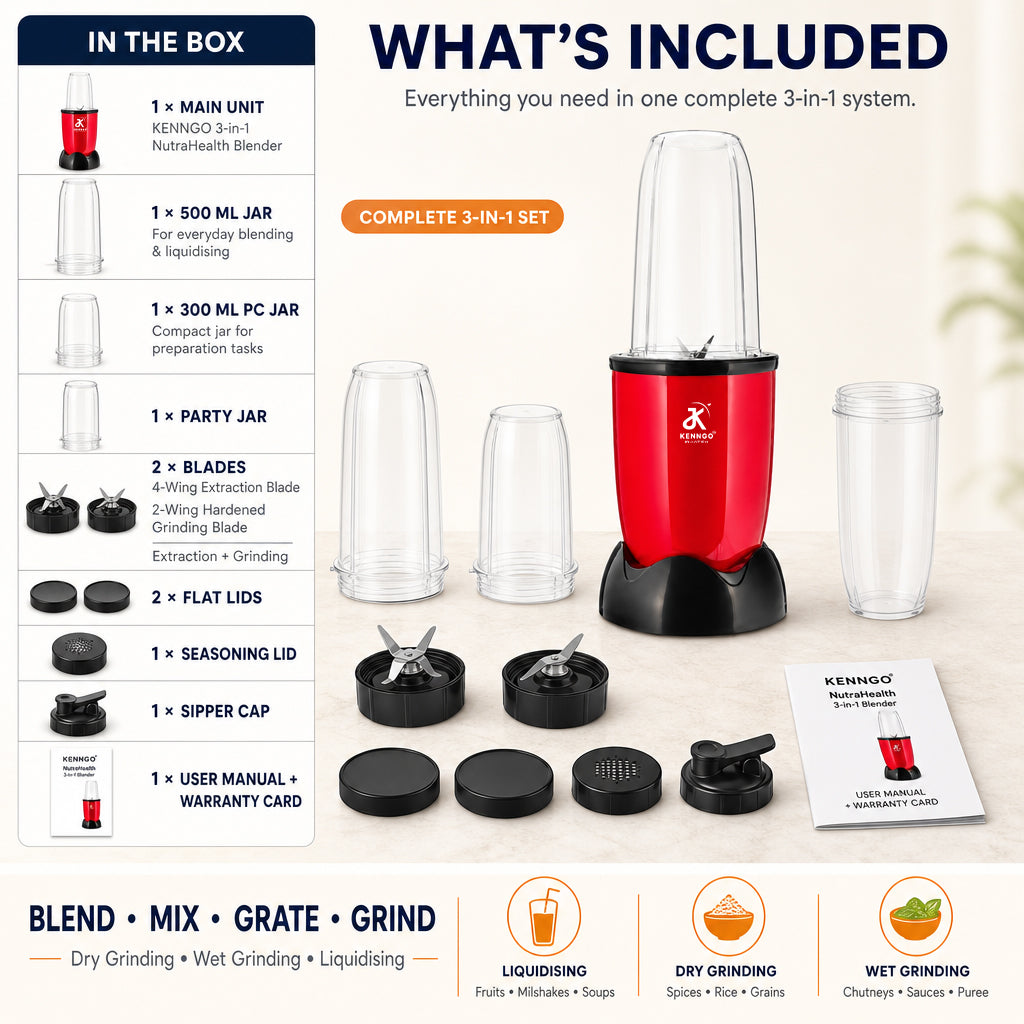 KENNGO NutraHealth 3-in-1 Blender – Maroon Red
