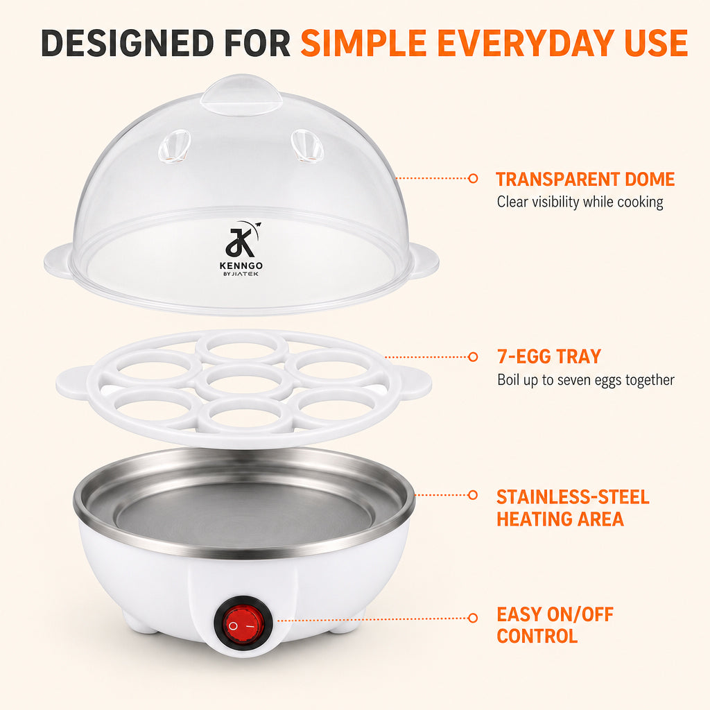 KENNGO Electric Egg Boiler for 7 Eggs – White