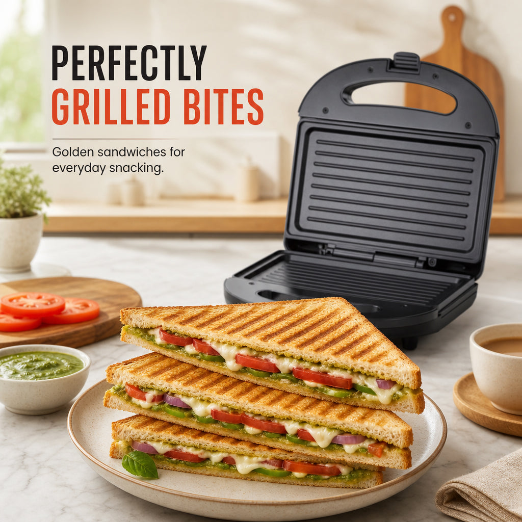 KENNGO Sandwich & Grill Toaster – Silver and Black
