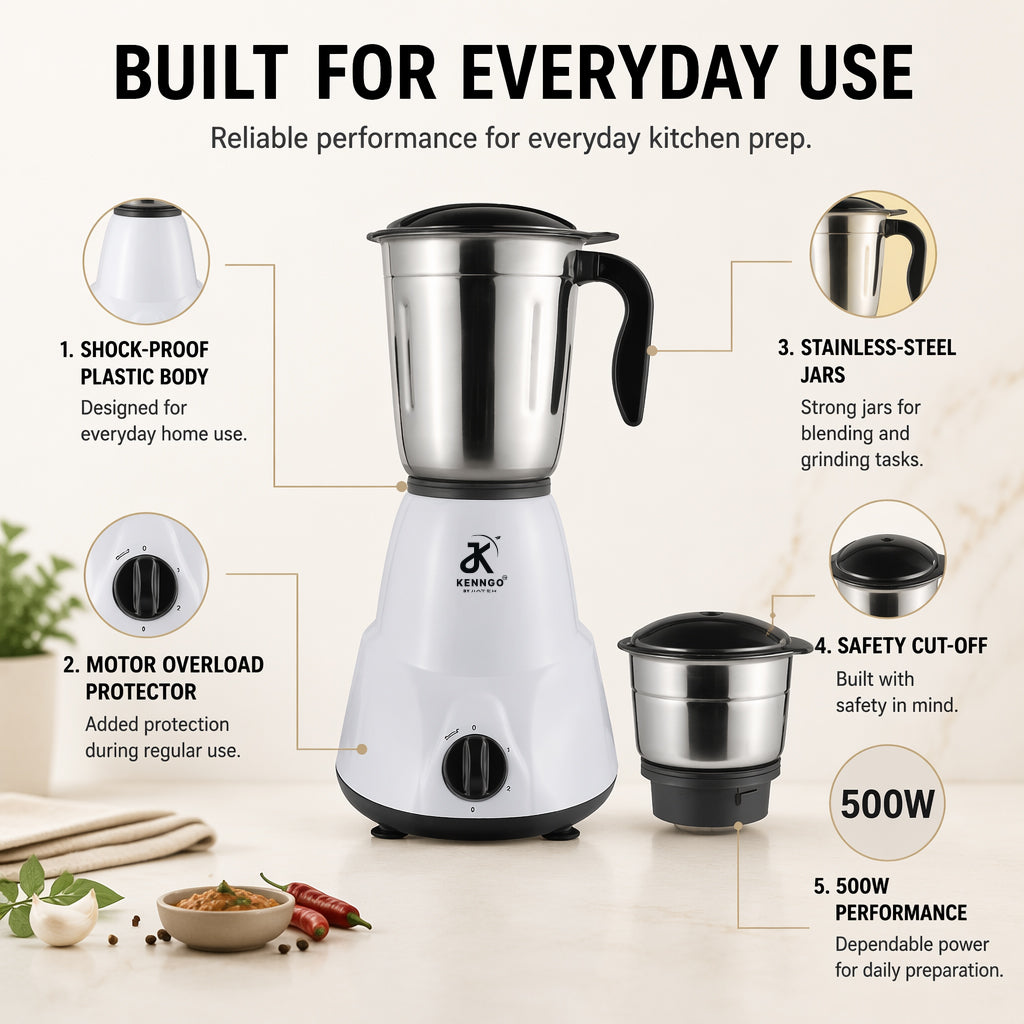 KENNGO 500W Mixer Grinder – White