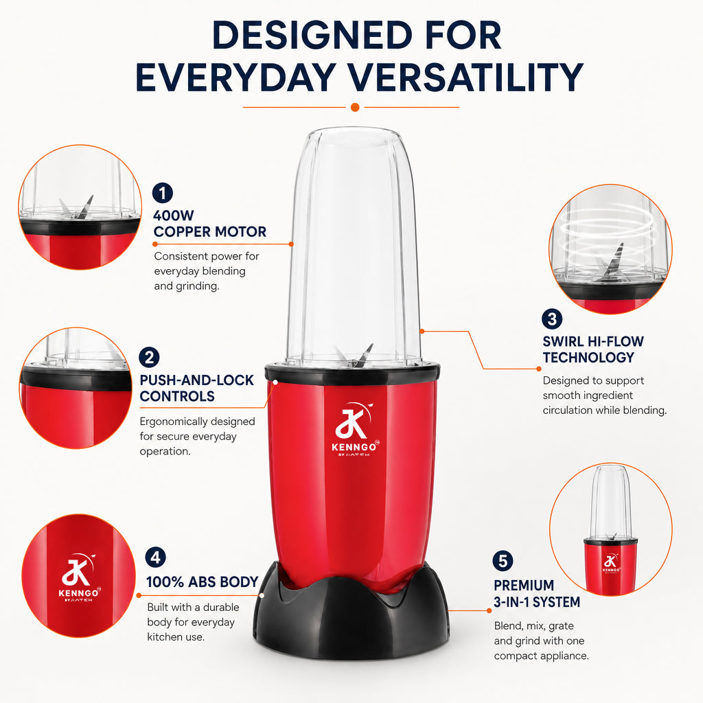 KENNGO NutraHealth 3-in-1 Blender – Maroon Red
