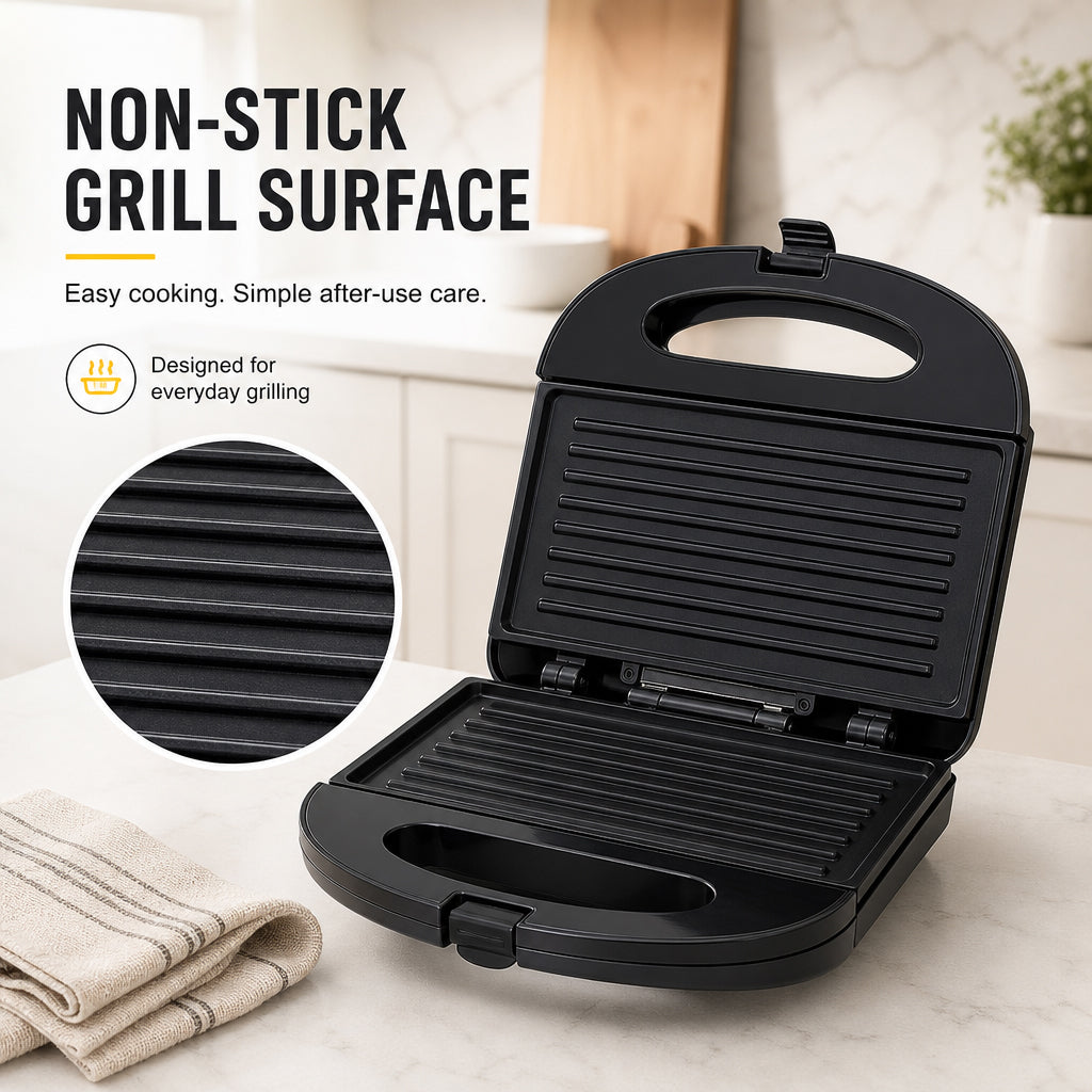 KENNGO Sandwich & Grill Toaster – Silver and Black