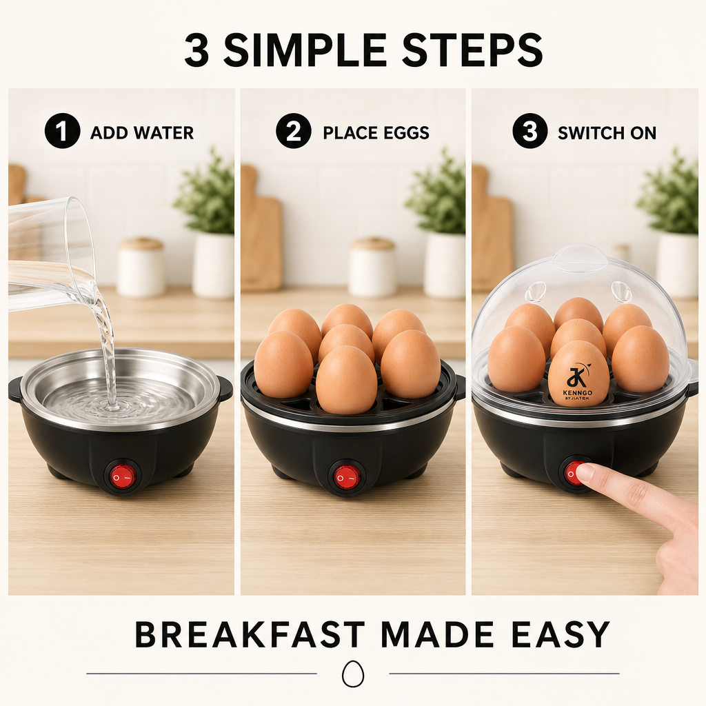 KENNGO Electric Egg Boiler for 7 Eggs – Black