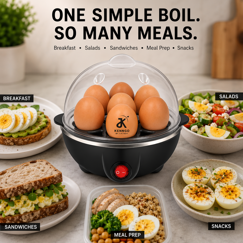 KENNGO Electric Egg Boiler for 7 Eggs – Black
