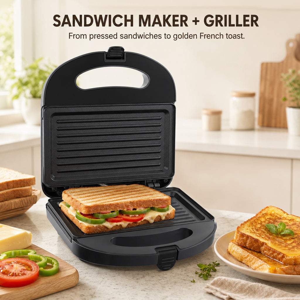 KENNGO Sandwich & Grill Toaster – Silver and Black