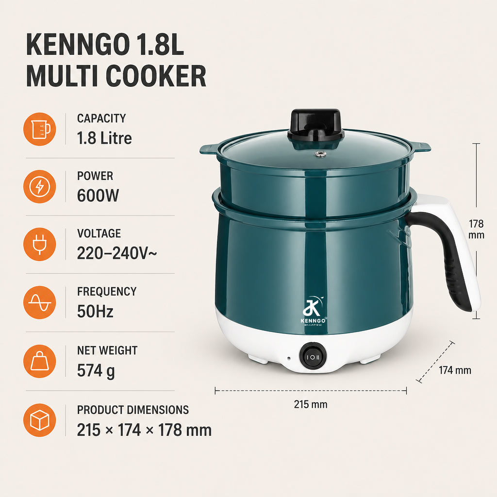 KENNGO 1.8 Litre Electric Multi-Cook Kettle – Green