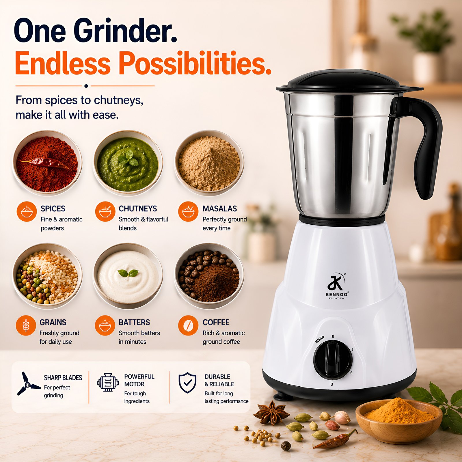 Kenngo 2-Jar Mixer Grinder - Image 6
